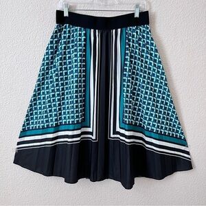 Green Boho Preppy Party A-line Flared Lined Pull on Midi Skirt Women Size L